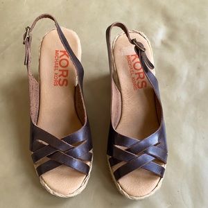 Michael Kors Buddha wedge sandals in brown leather